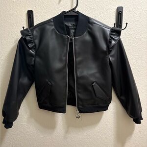 Rachel Zoe kids Black Faux Leather Bomber Jacket
